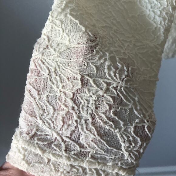 Talbots Lace Long Sleeve Blouse Key Hole Cream M - Picture 6 of 7
